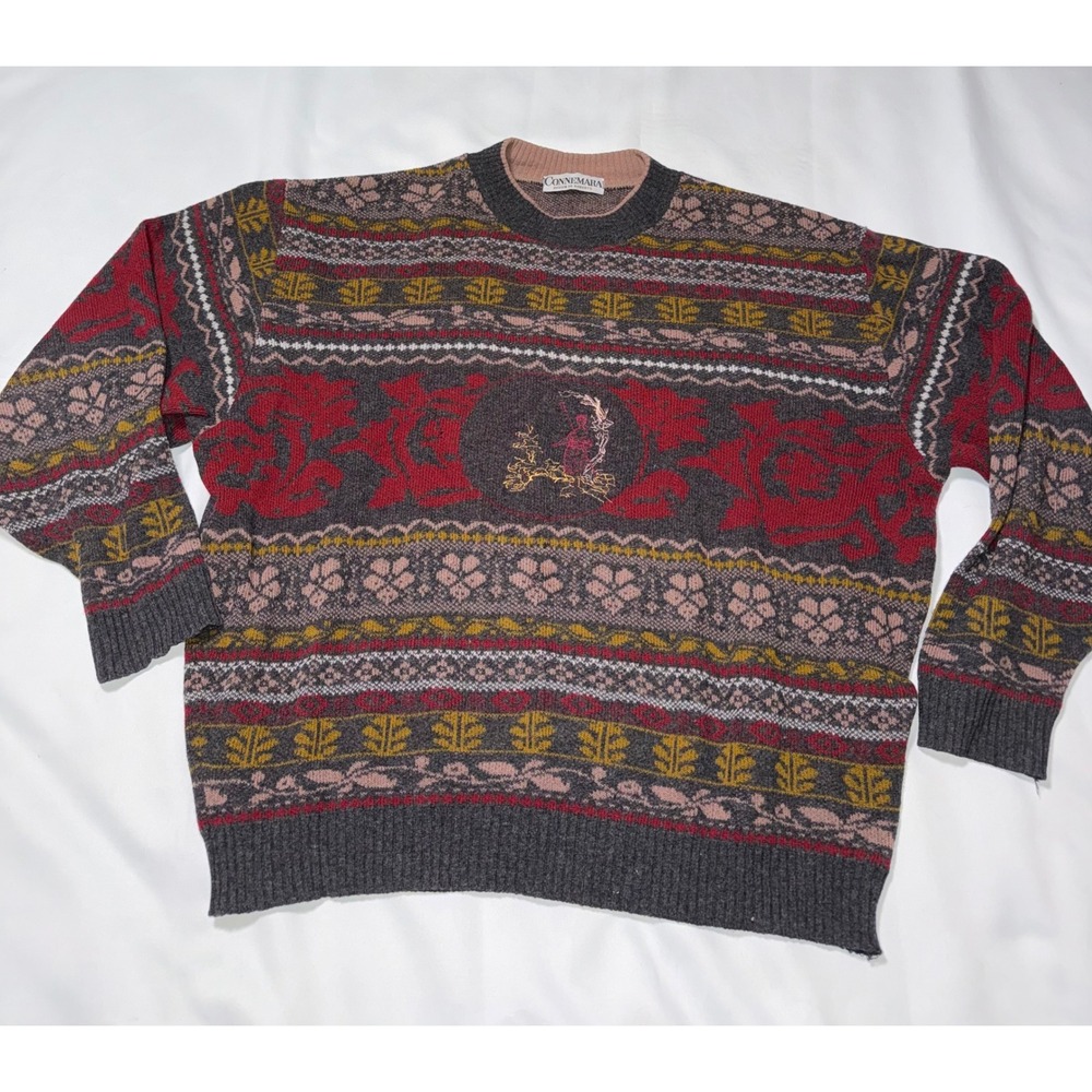 Connemara Design Ed Roberts Lambswool Cashmere Fair Isle Sweater Mens 52 XL Grey